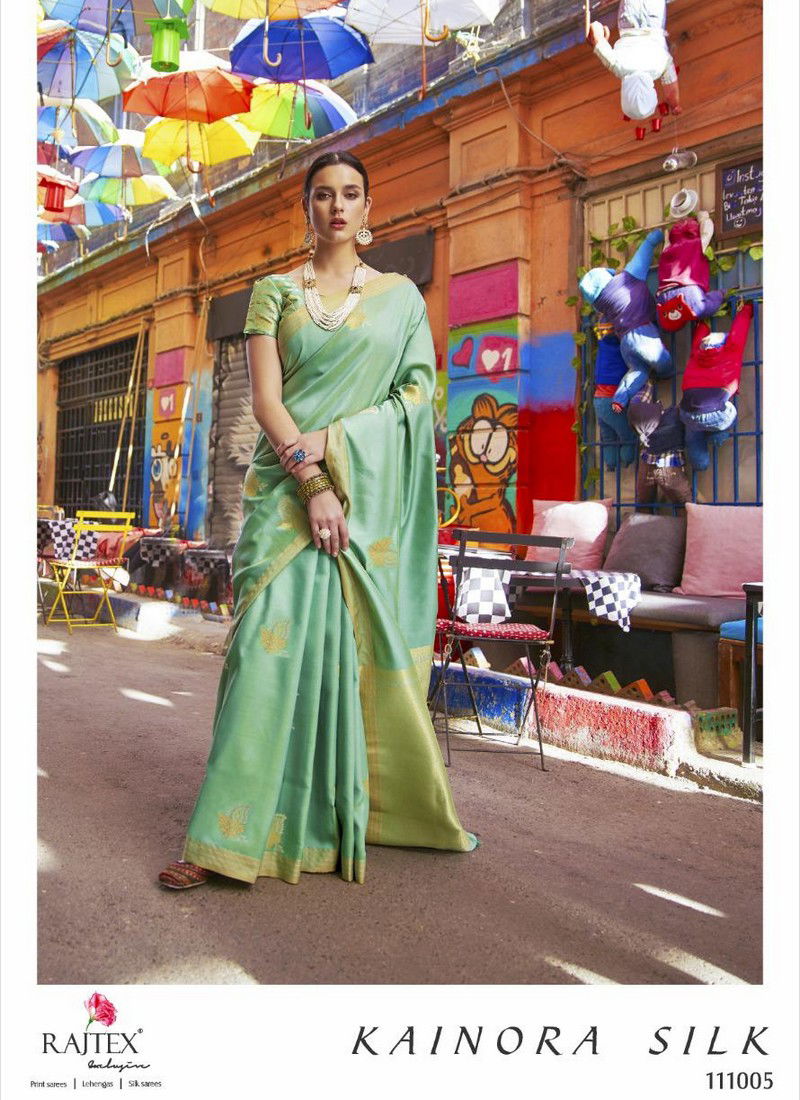 Pista Green Colour Latest Designer Fancy Festive Wear Heavy Printed Banarasi Silk Sarees Collection 111005